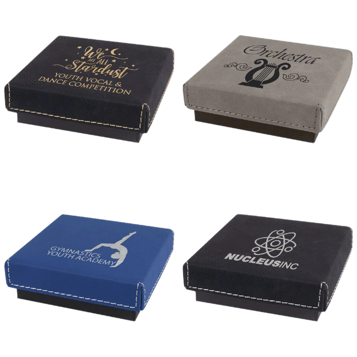 Personalized Medal Box - Custom Engraved Leatherette Keepsake Box 3 1/2" x 3 1/2" x 1" / Black/Gold