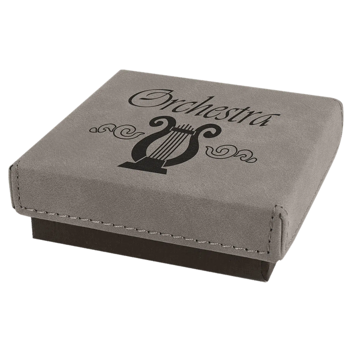 Personalized Medal Box - Custom Engraved Leatherette Keepsake Box 3 1/2" x 3 1/2" x 1" / Gray/Black