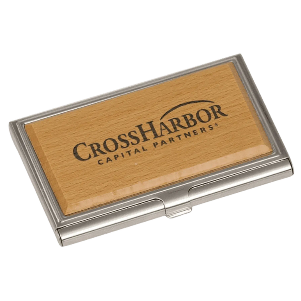 Personalized Business Card Cases – Wood and Stainless Steel Styles Beechwood / 3 3/4" x 2 1/2"