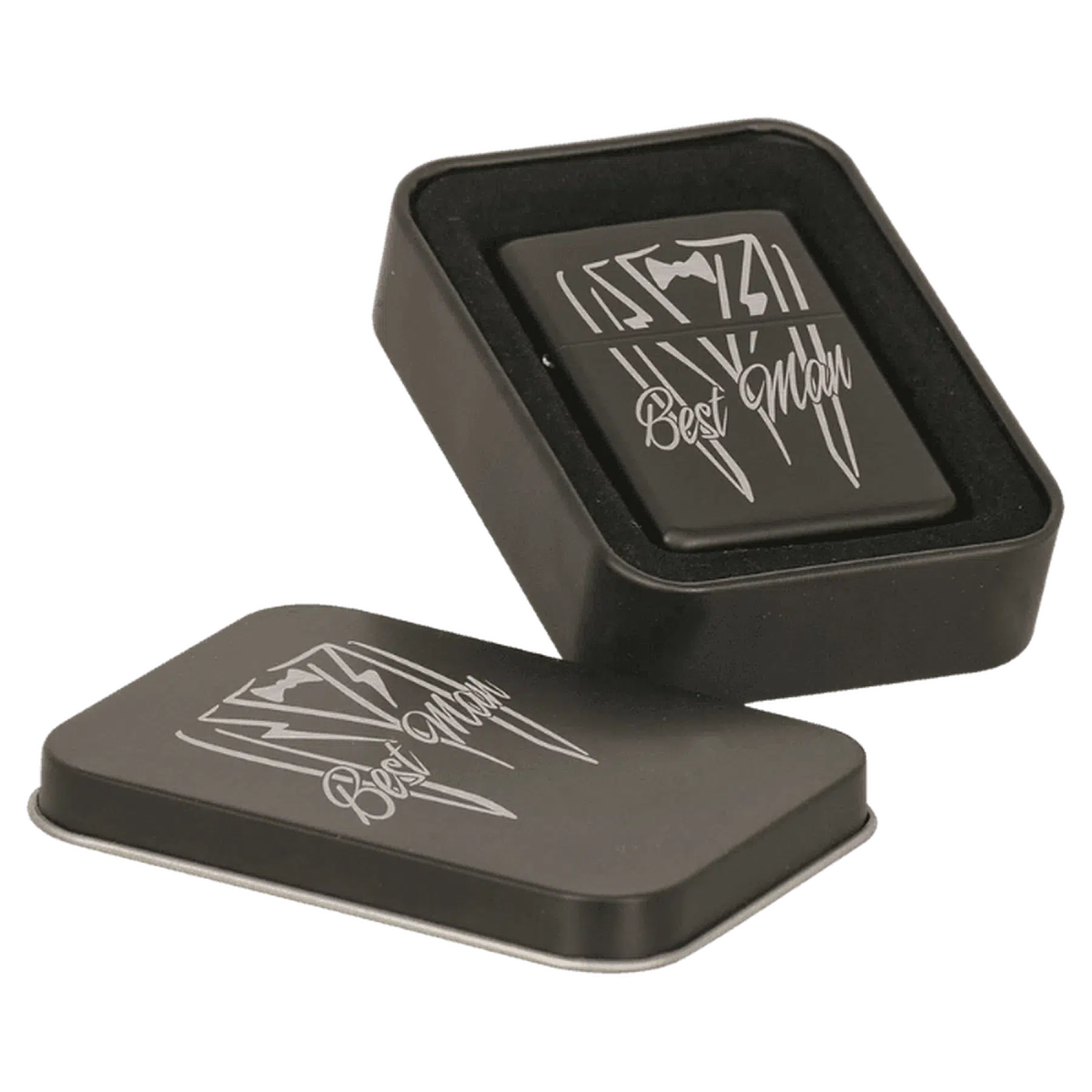 Custom Engraved Metal Lighters with Black Tin – Chrome, Black or Pink Matte Black