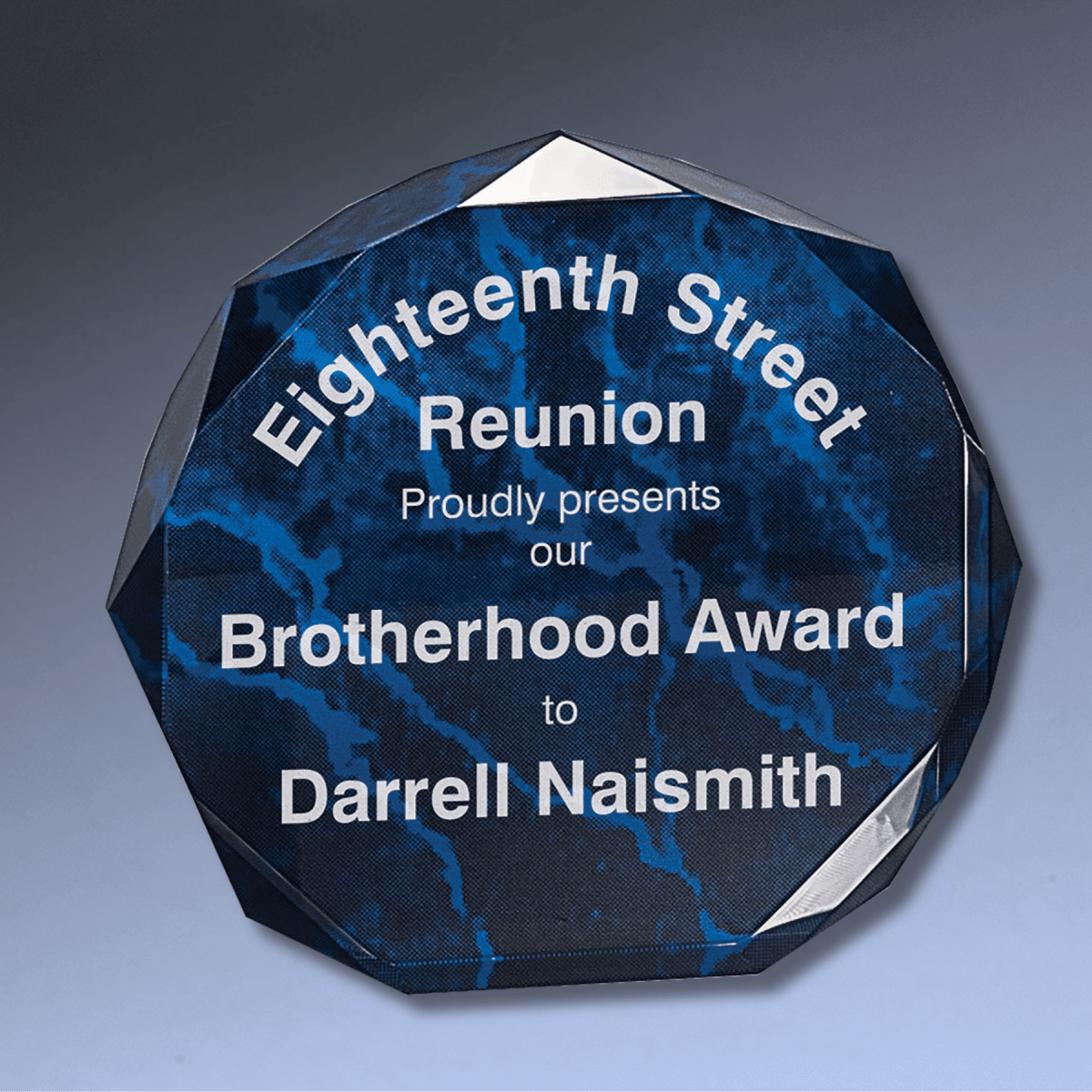 Octagon Acrylic Award - Engraved for Desks & Display - Blue Marble