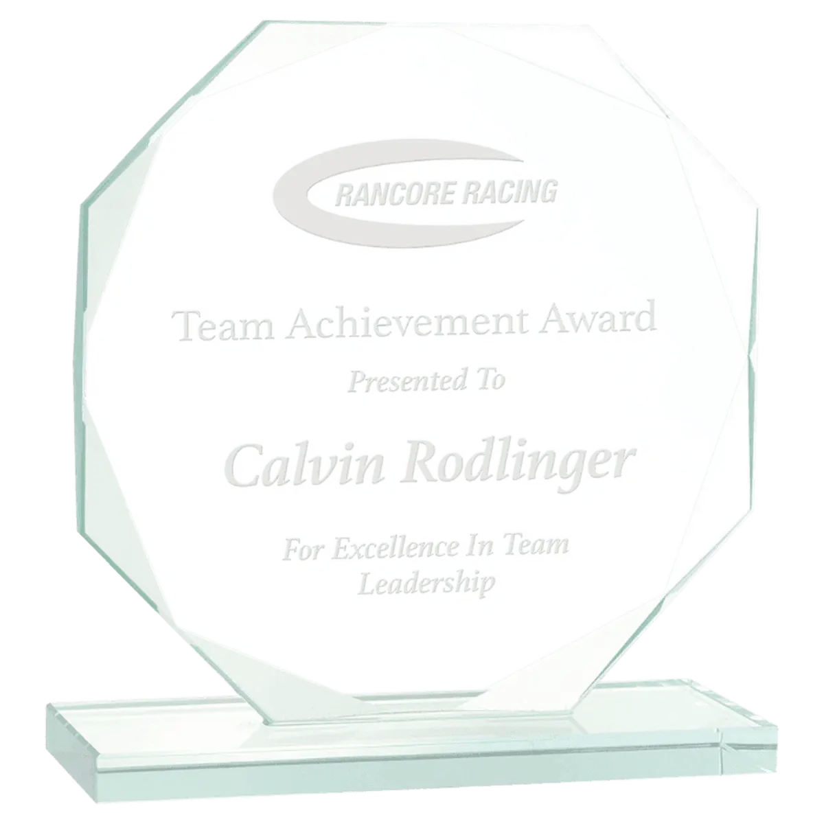 Jade Glass Awards with Beveled Edges and Frosted Etching Octagon / 6" / Jade Glass