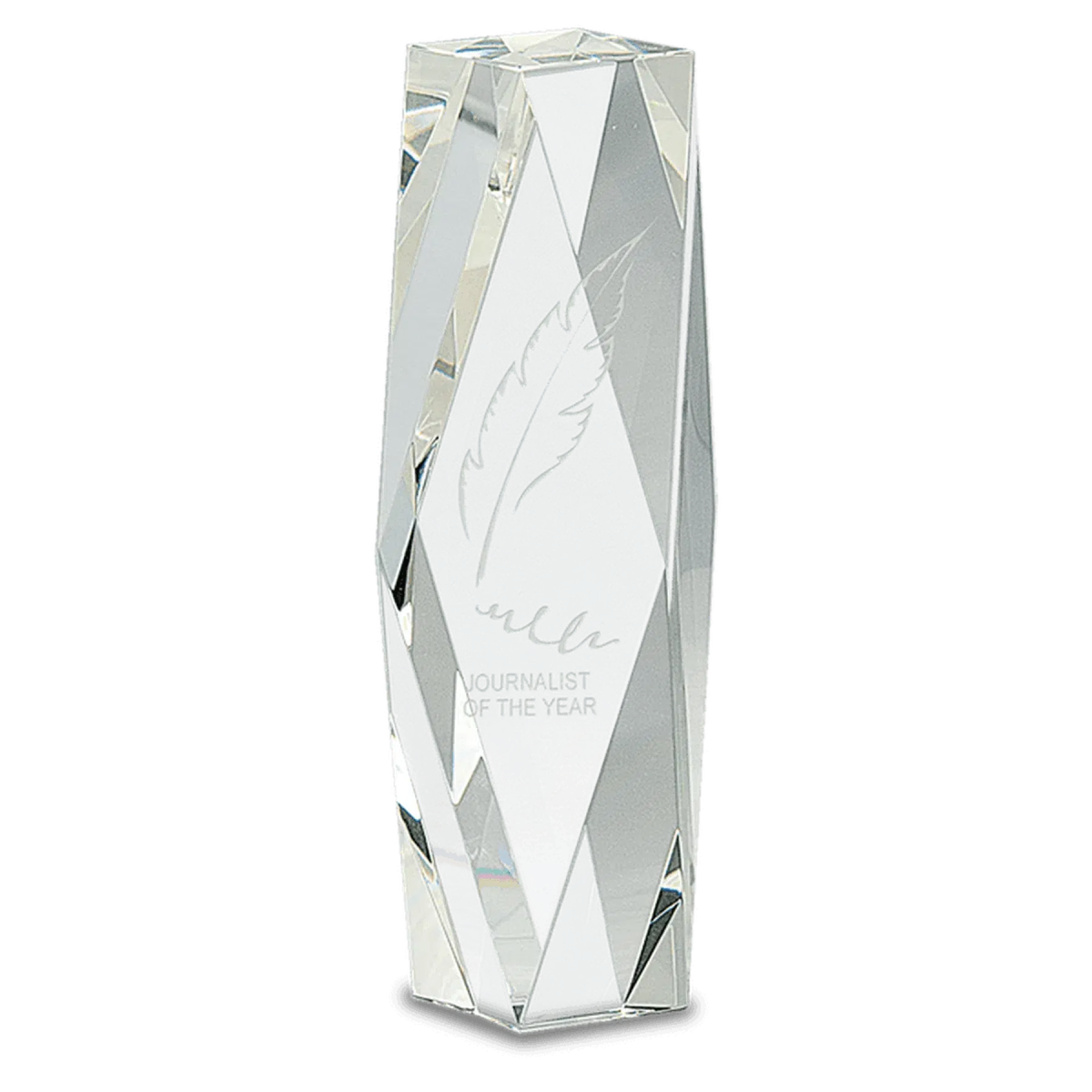 Crystal Facet Tower Award with Custom Engraving 8"