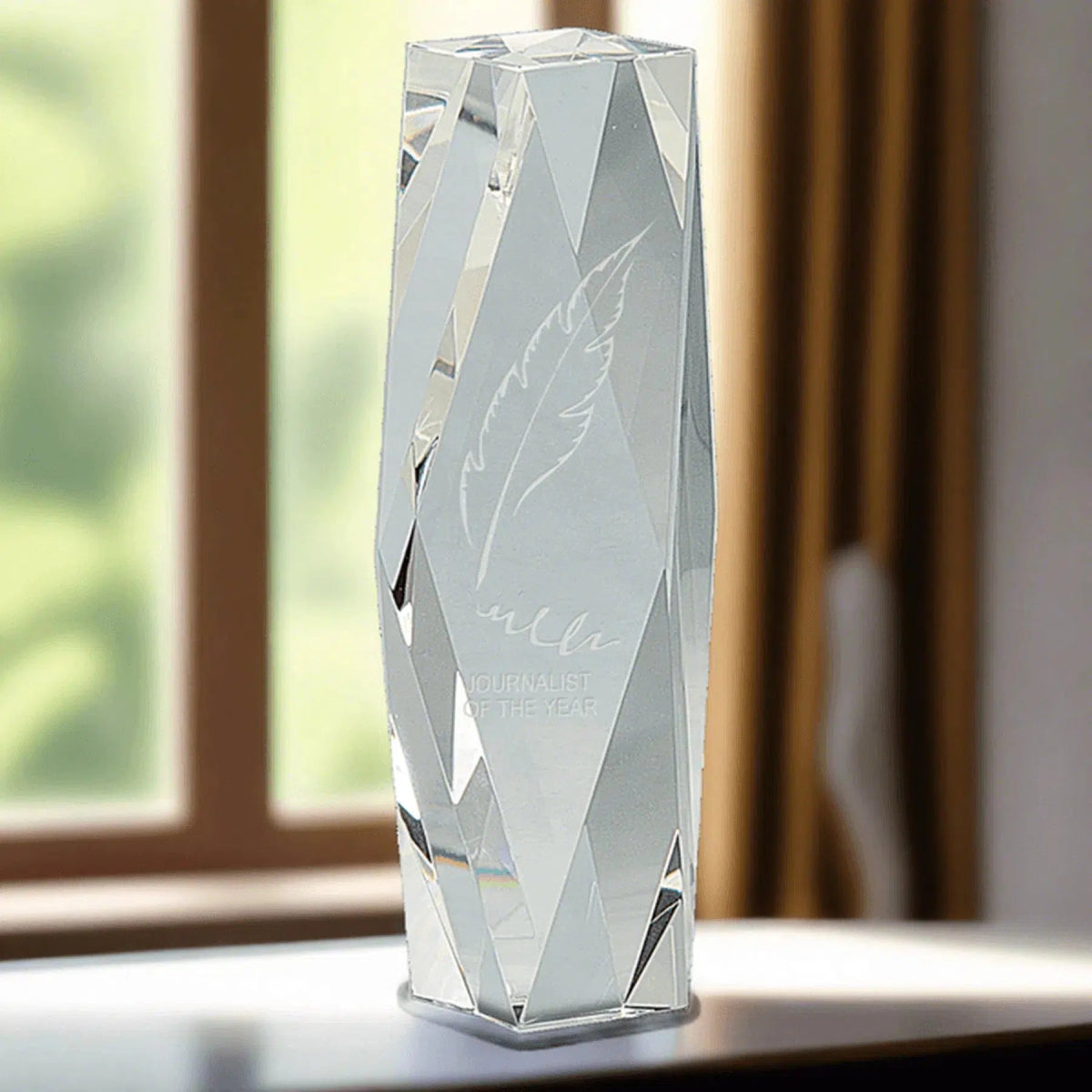 Crystal Facet Tower Award with Custom Engraving 8"