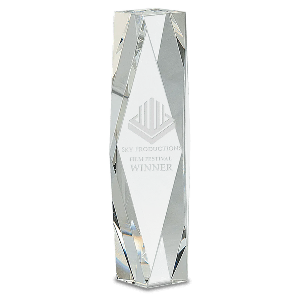 Crystal Facet Tower Award with Custom Engraving 8"