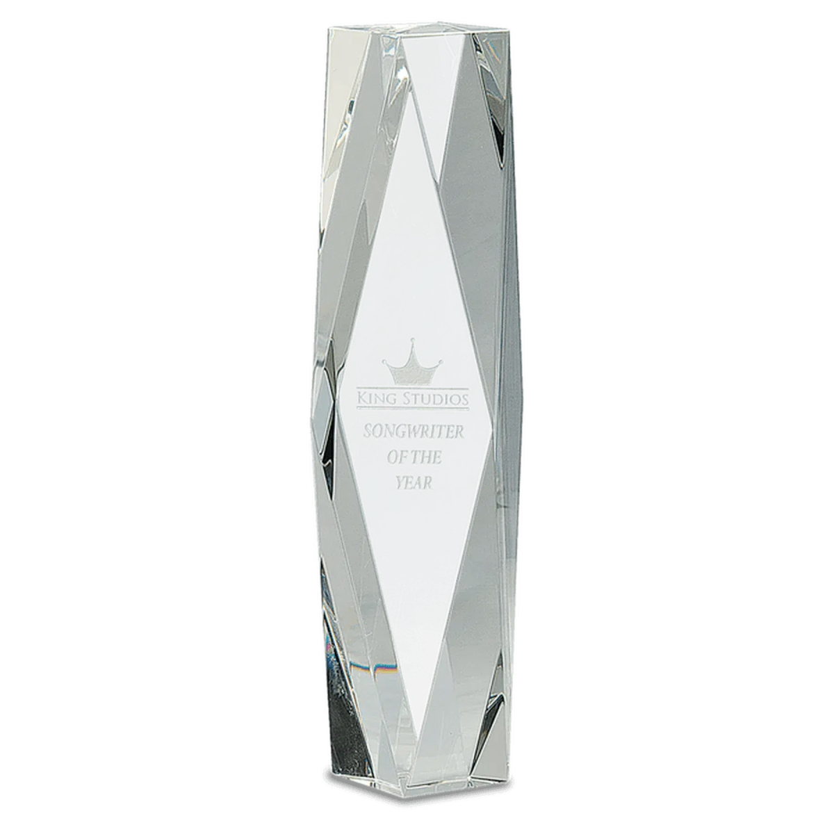 Crystal Facet Tower Award with Custom Engraving 8"