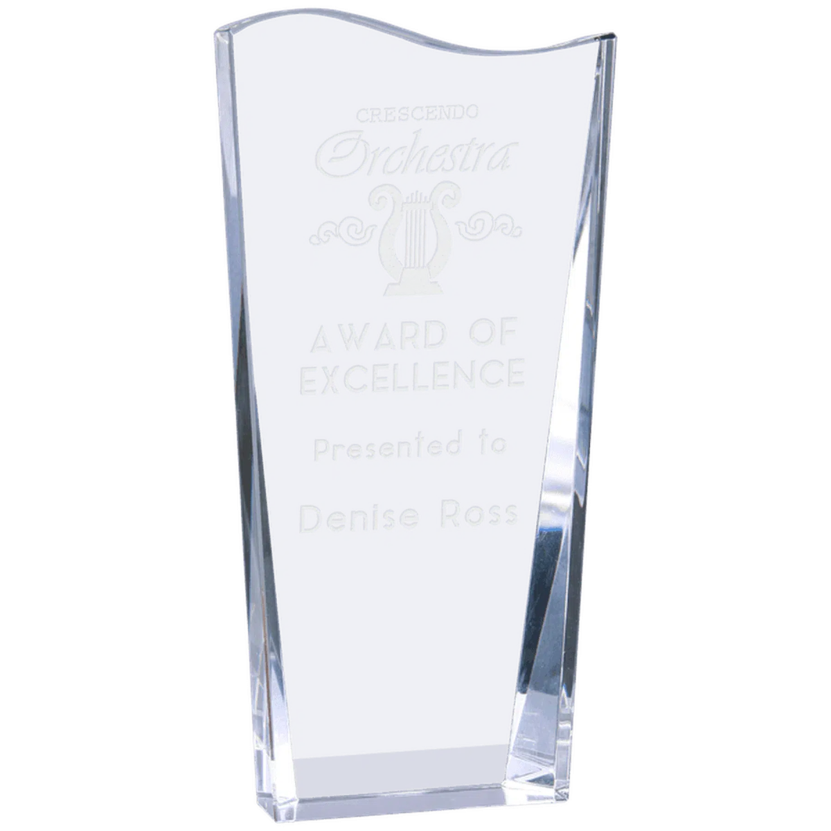 Clear Crystal Facet Wave Award with Custom Engraving 7"