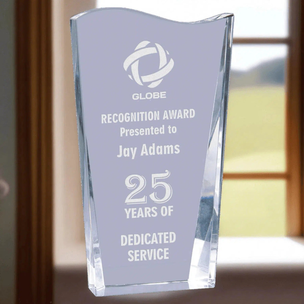 Clear Crystal Facet Wave Award with Custom Engraving 7"