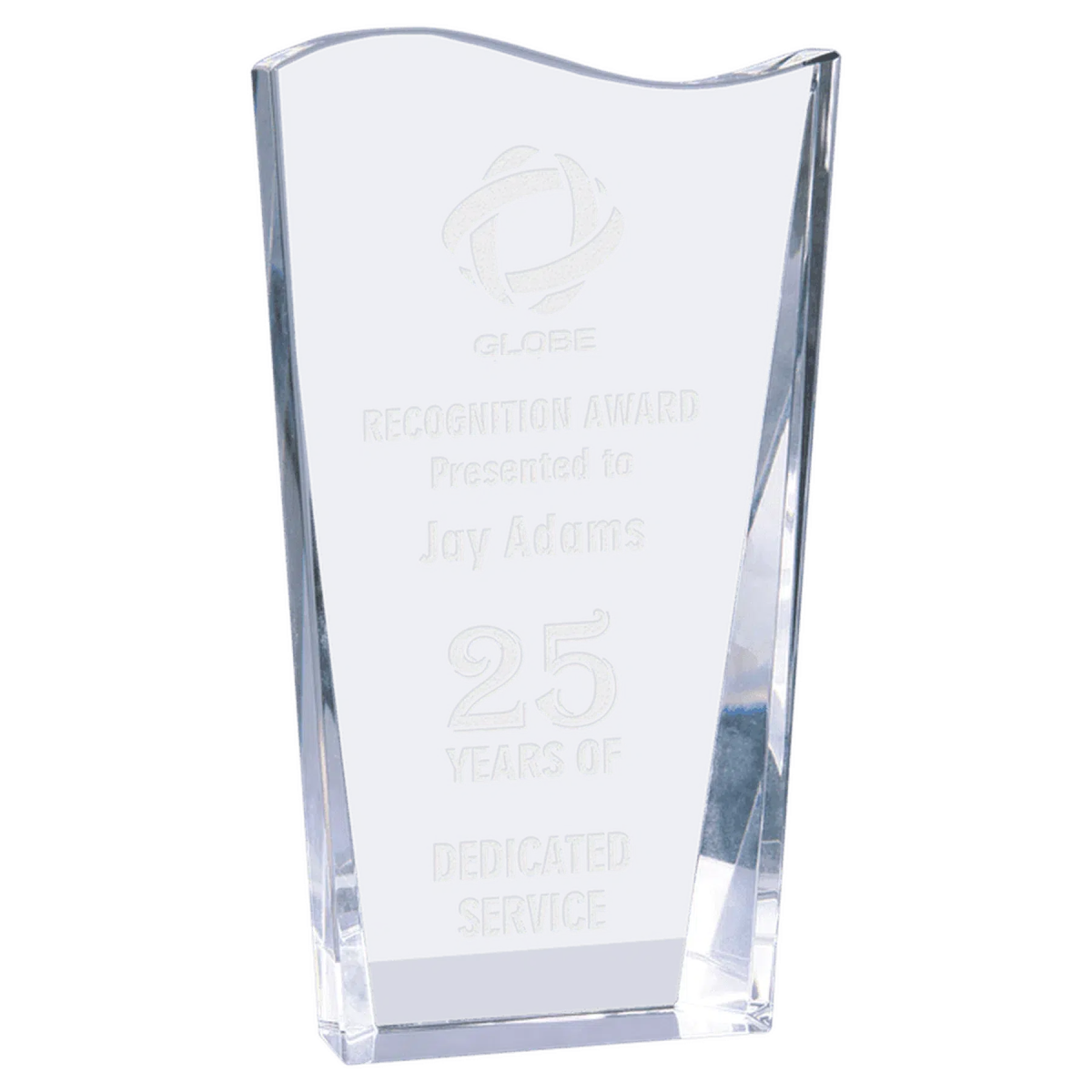Clear Crystal Facet Wave Award with Custom Engraving 7"