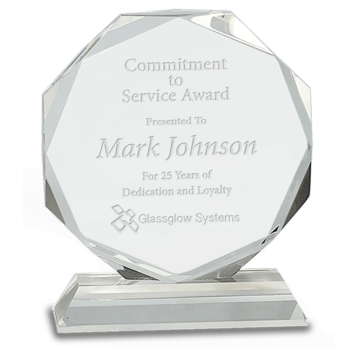 Clear Crystal Octagon Award on Pedestal Base 6"