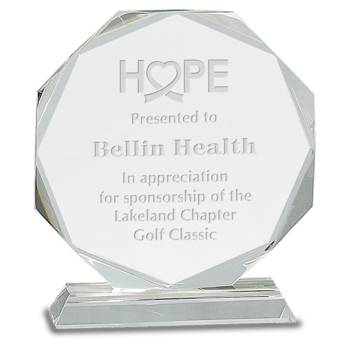 Clear Crystal Octagon Award on Pedestal Base 6"