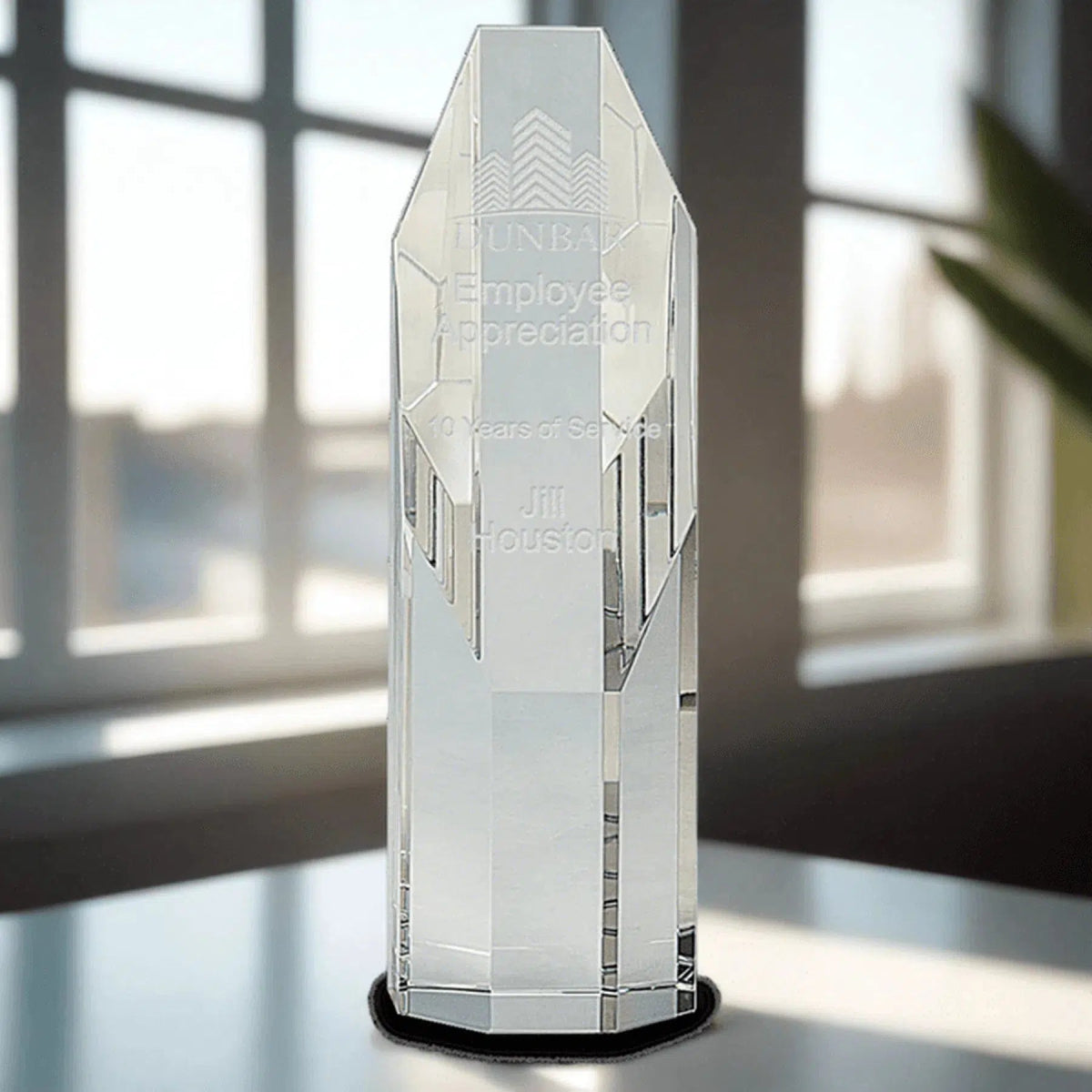 Crystal Octagon Tower Awards with Custom Engraving 5"