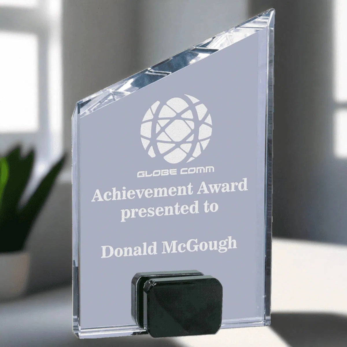 Laser Etched Crystal Peak Award - Self-Standing Recognition 7" / Black