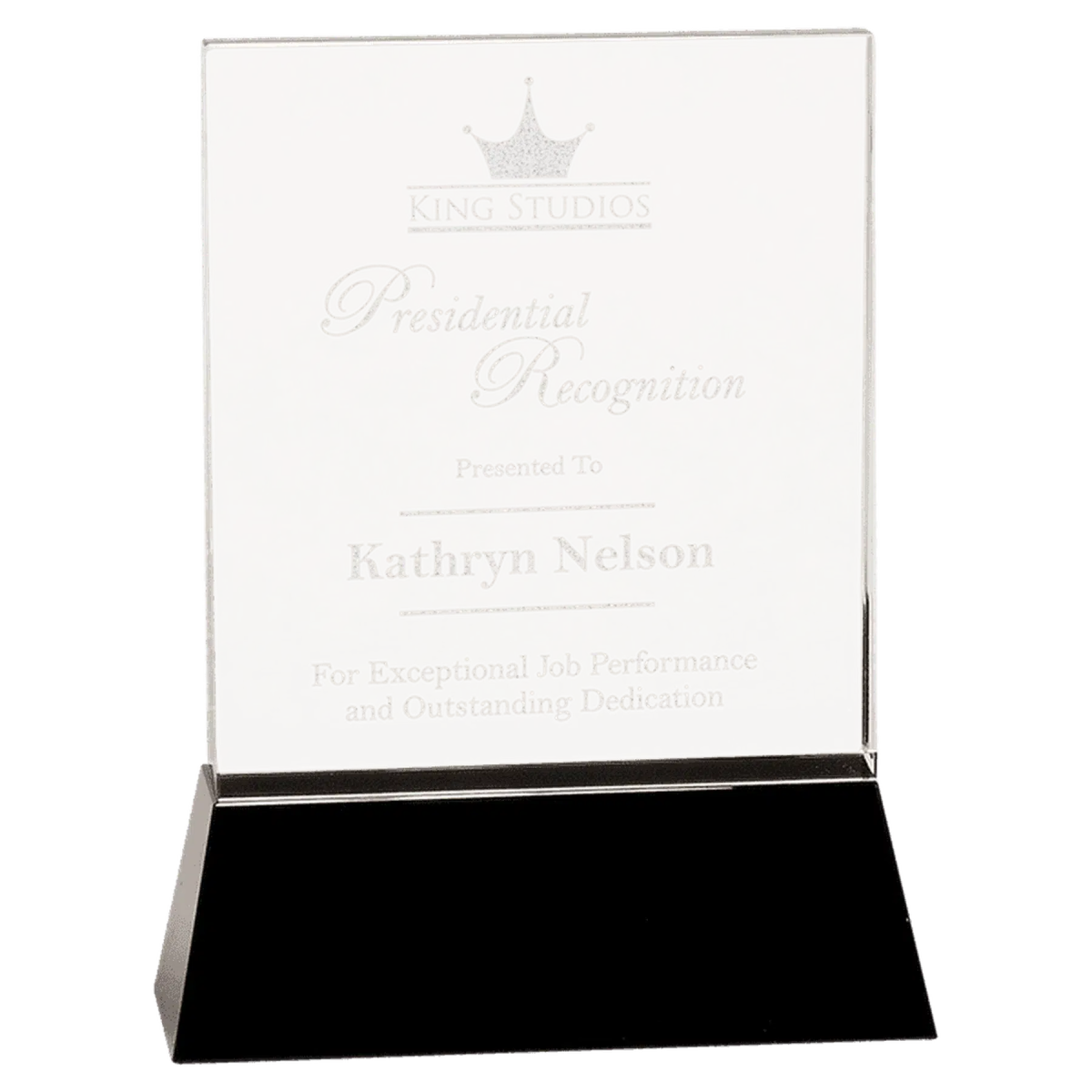 Crystal Rectangle Wedge Award Plaque on Black Base 8"