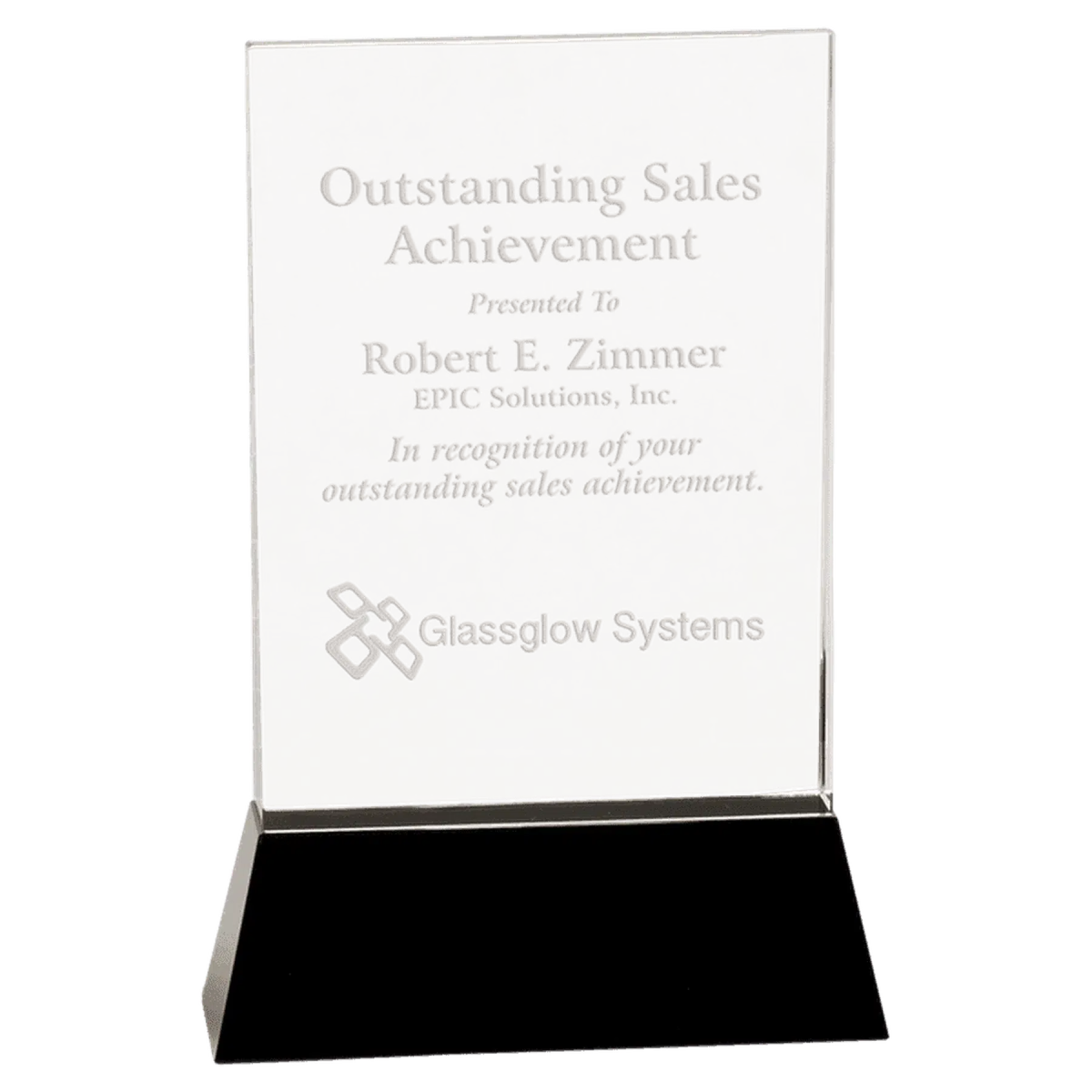 Crystal Rectangle Wedge Award Plaque on Black Base 8"