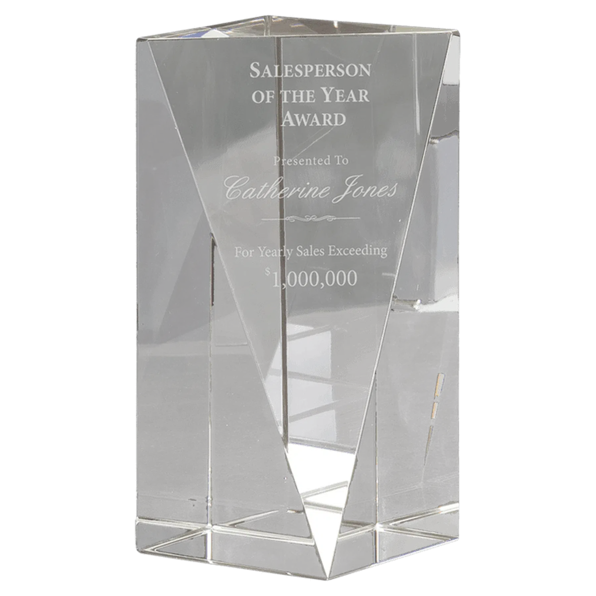 Crystal Triangle Pillar Award - Custom Engraved Gifts of Recognition 6"