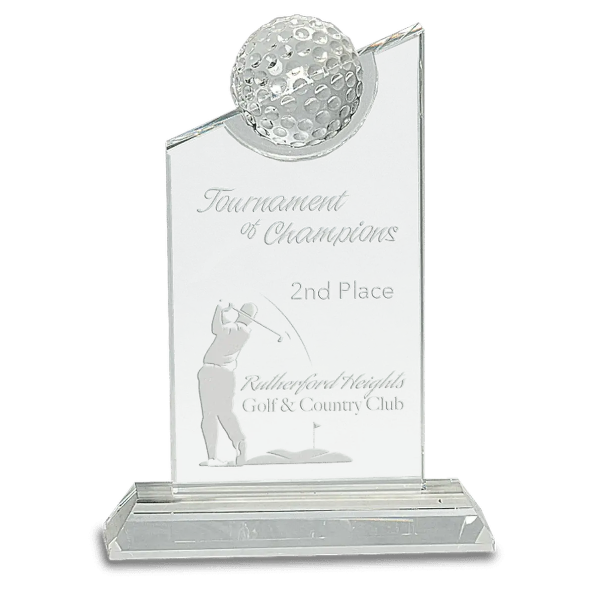 Optic Crystal with Inset Golf Ball on Clear Base 7 1/4"