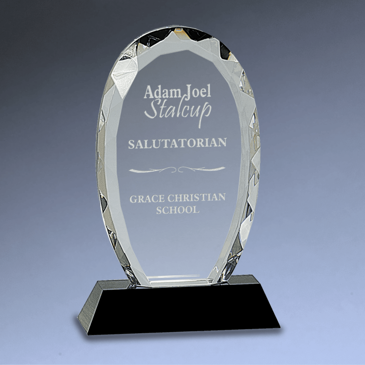 Oval Facet Crystal Award on Black Crystal Base - 7 1/2"