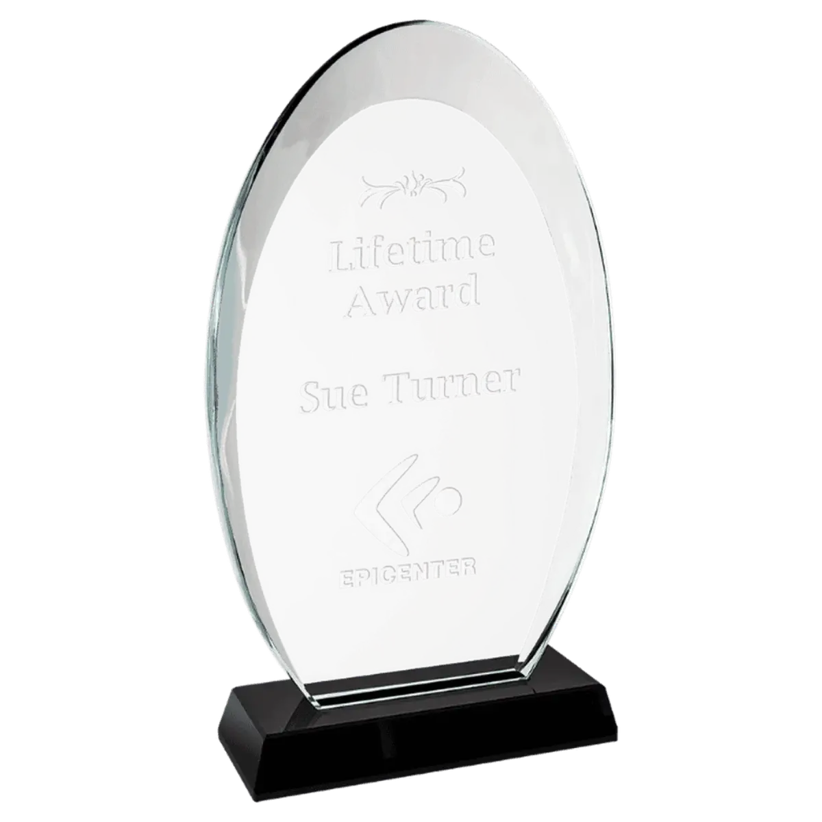 Halo Glass Awards - Custom Engraved Diamond & Oval Glass Oval / Black / 8"