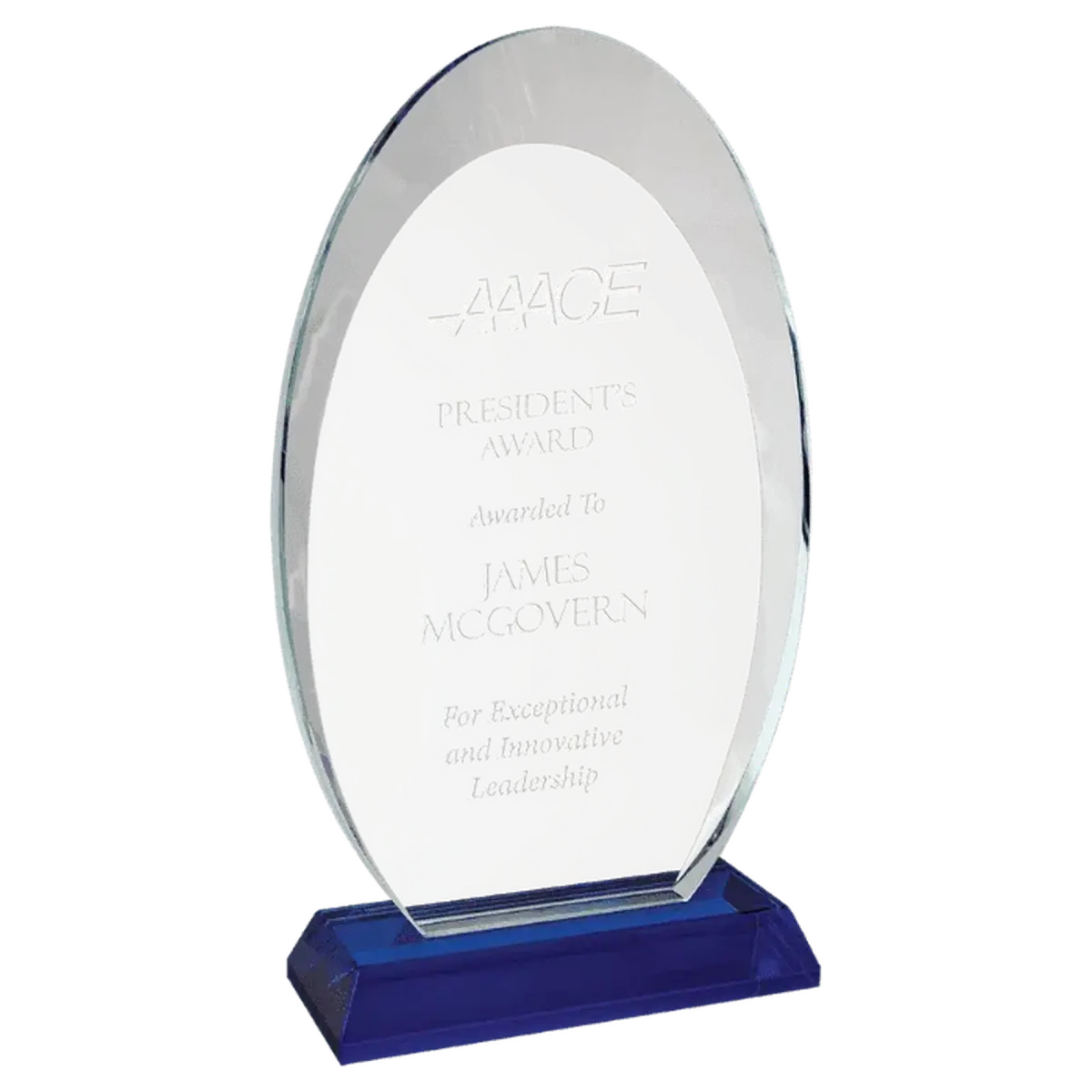 Halo Glass Awards - Custom Engraved Diamond & Oval Glass Oval / Blue / 8"