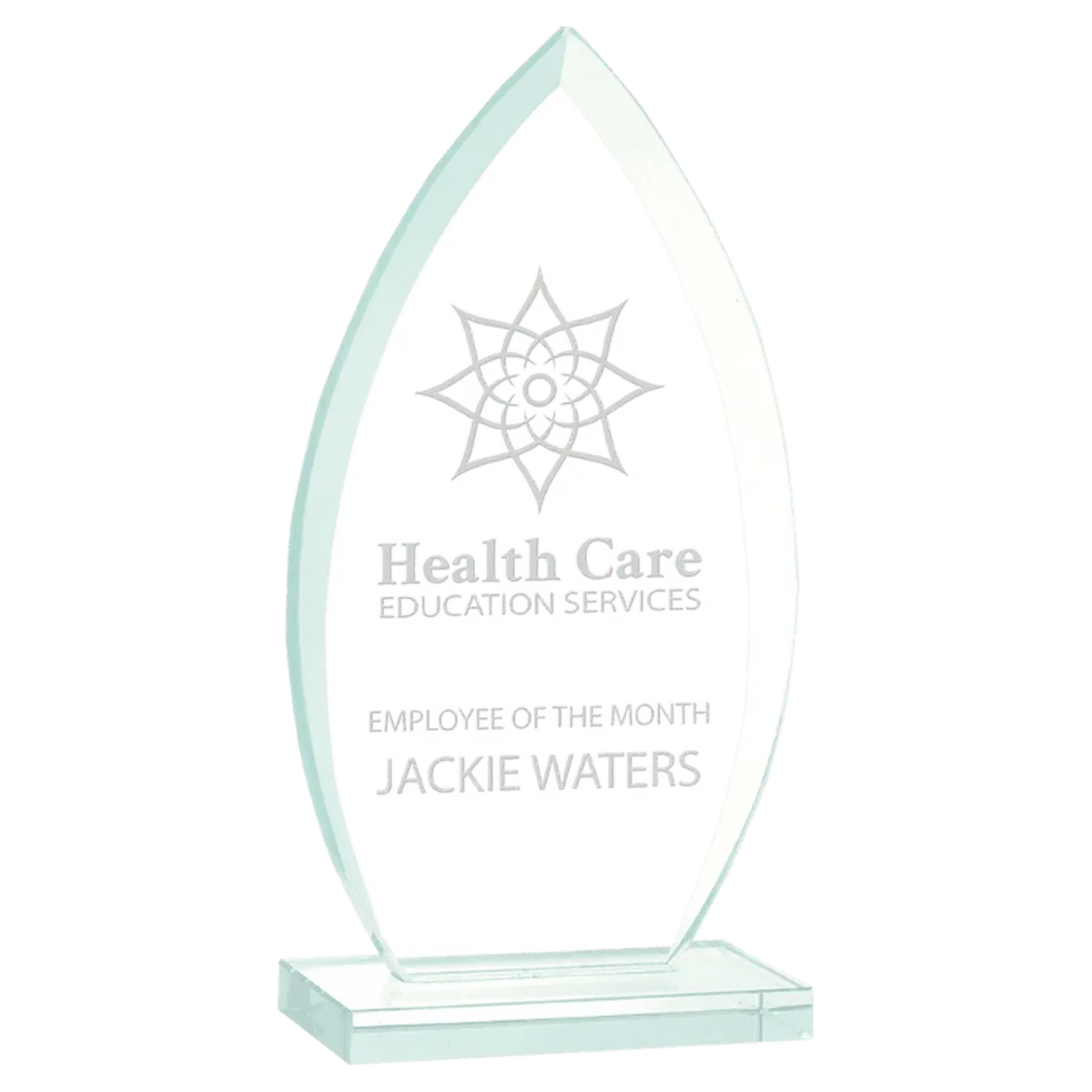 Jade Glass Awards with Beveled Edges and Frosted Etching Octagon / 6" / Jade Glass