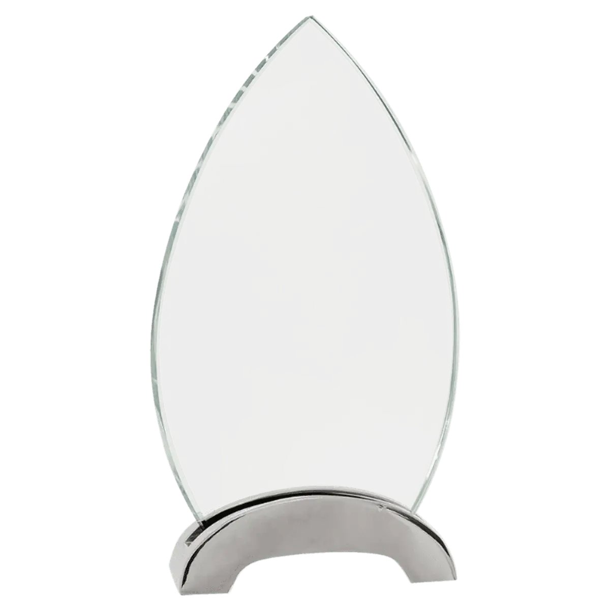 Platinum Glass Awards on Silver Aluminum Base – Custom Engraved Fan / Arch Metal / 7 1/2"