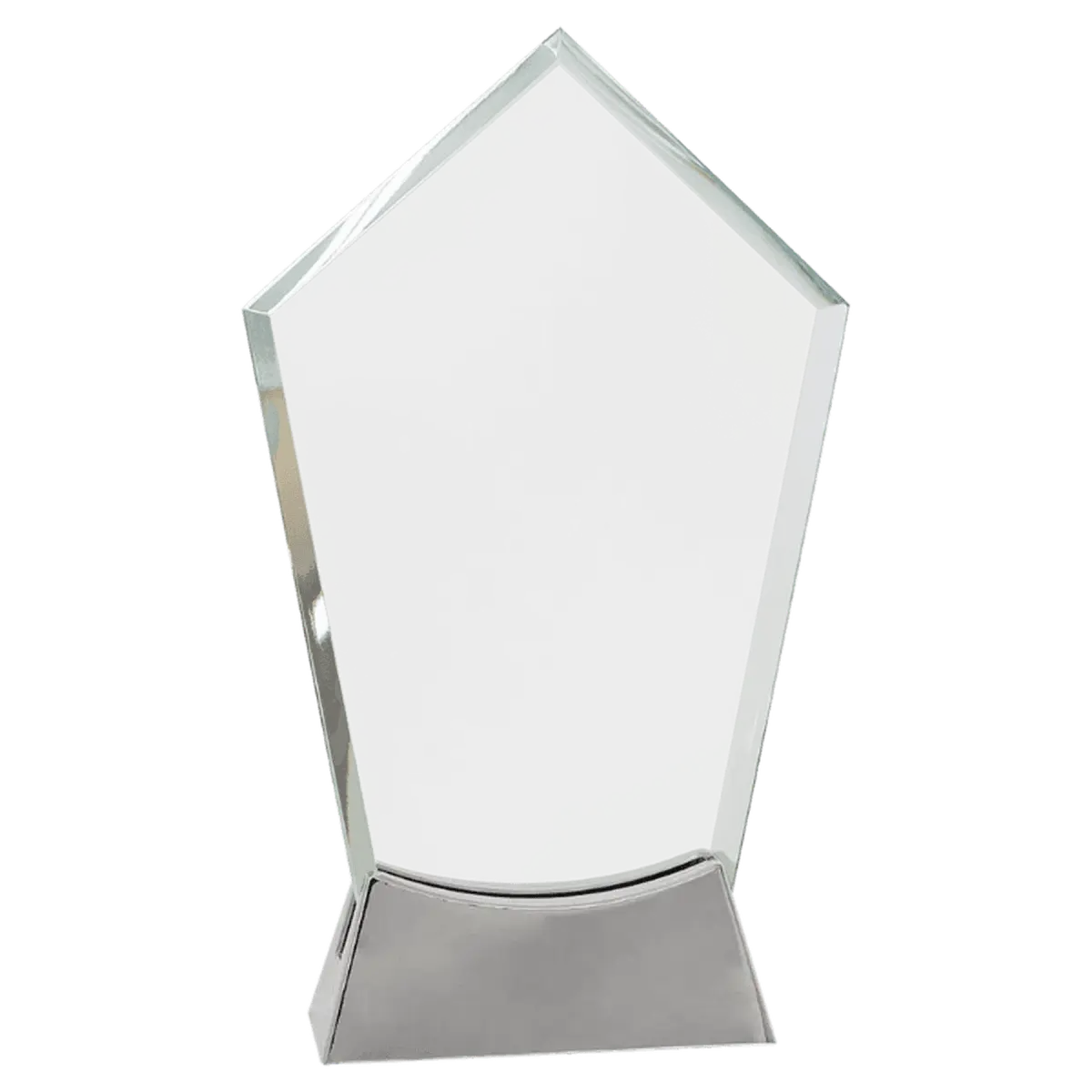 Platinum Glass Awards on Silver Aluminum Base – Custom Engraved Fan / Arch Metal / 7 1/2"