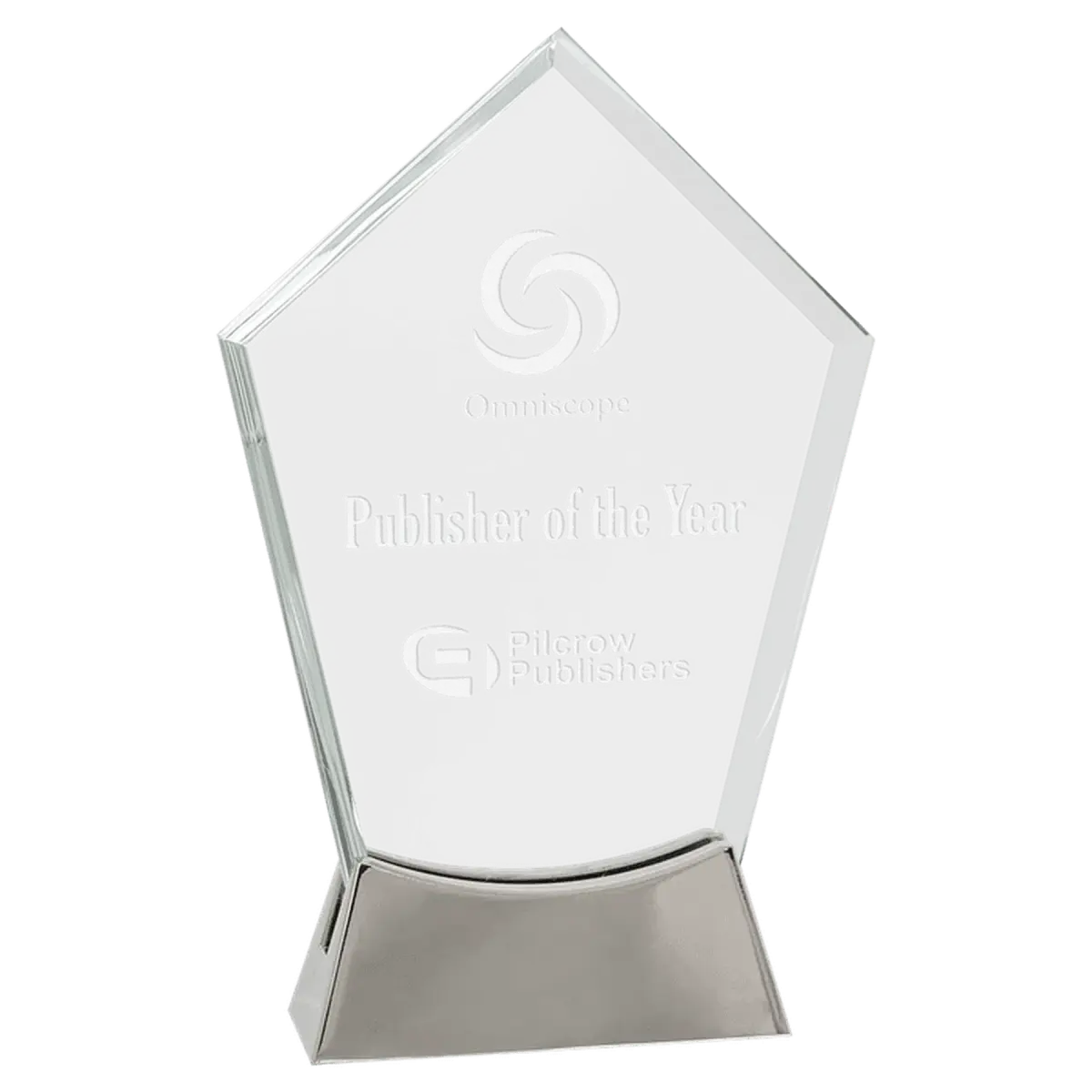 Platinum Glass Awards on Silver Aluminum Base – Custom Engraved Peak / Full Metal / 7 1/2"