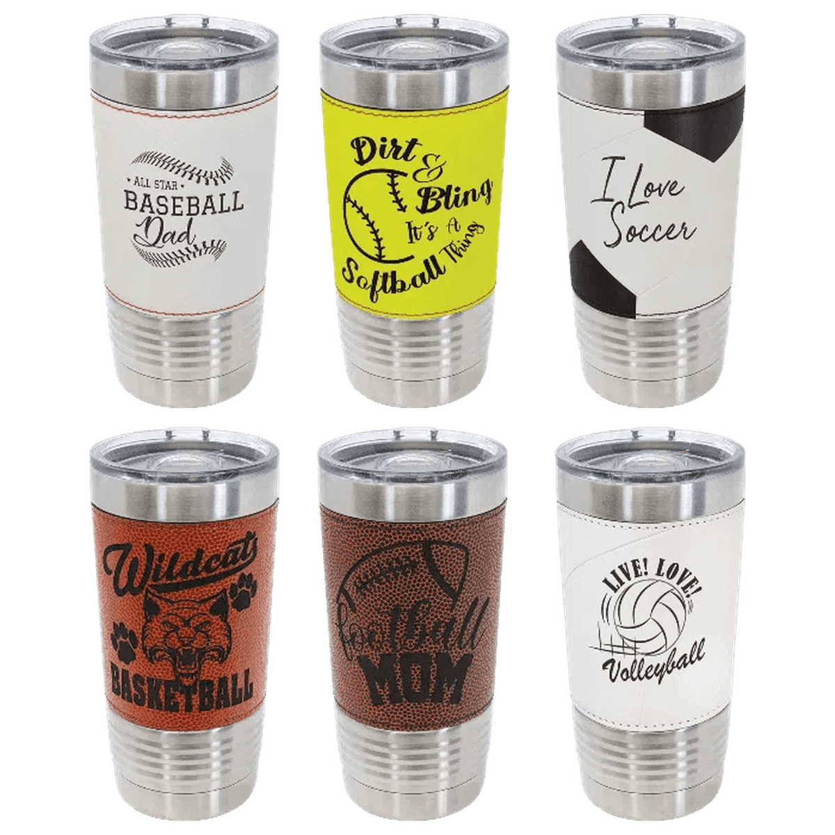 Personalized 20 oz. Ringneck Tumblers - Polar Camel Colors and Sport Themes - Black/Silver Ring (Slider Lid)