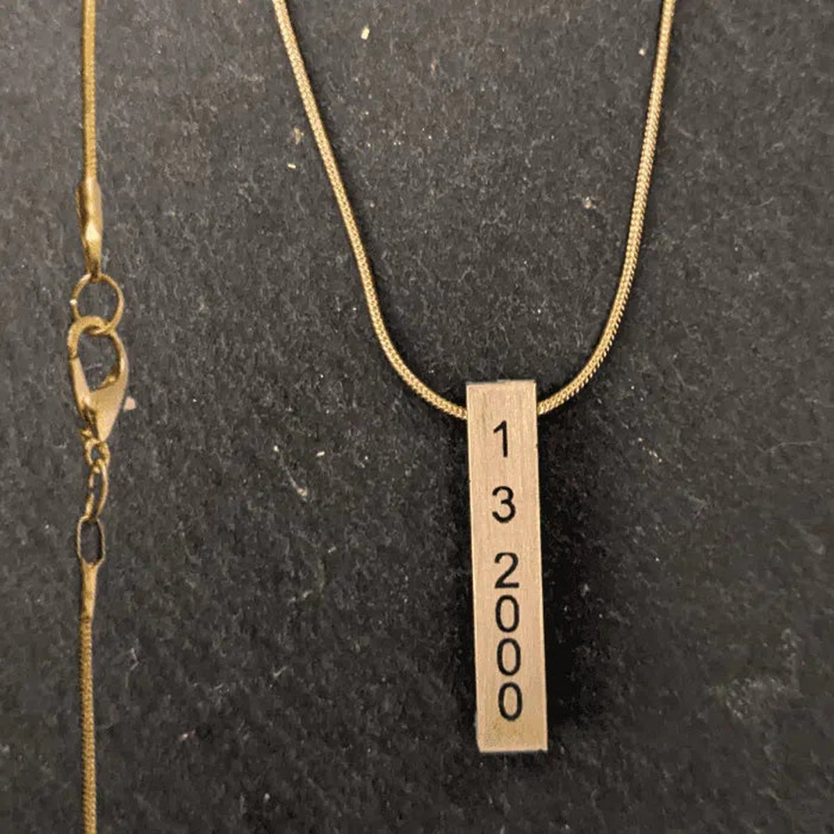 Personalized Brass Bar Necklace – Laser Marked Pendant 20" Gold-Plated Lobster Clasp Snake Chain / Brass
