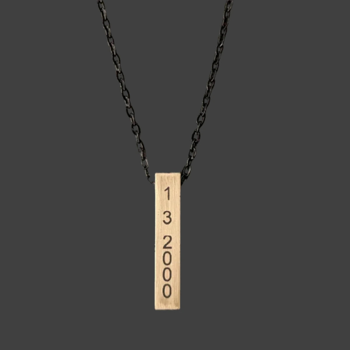 Personalized Brass Bar Necklace – Laser Marked Pendant 24" Black Iron Cable Chain with Lobster Clask / Brass