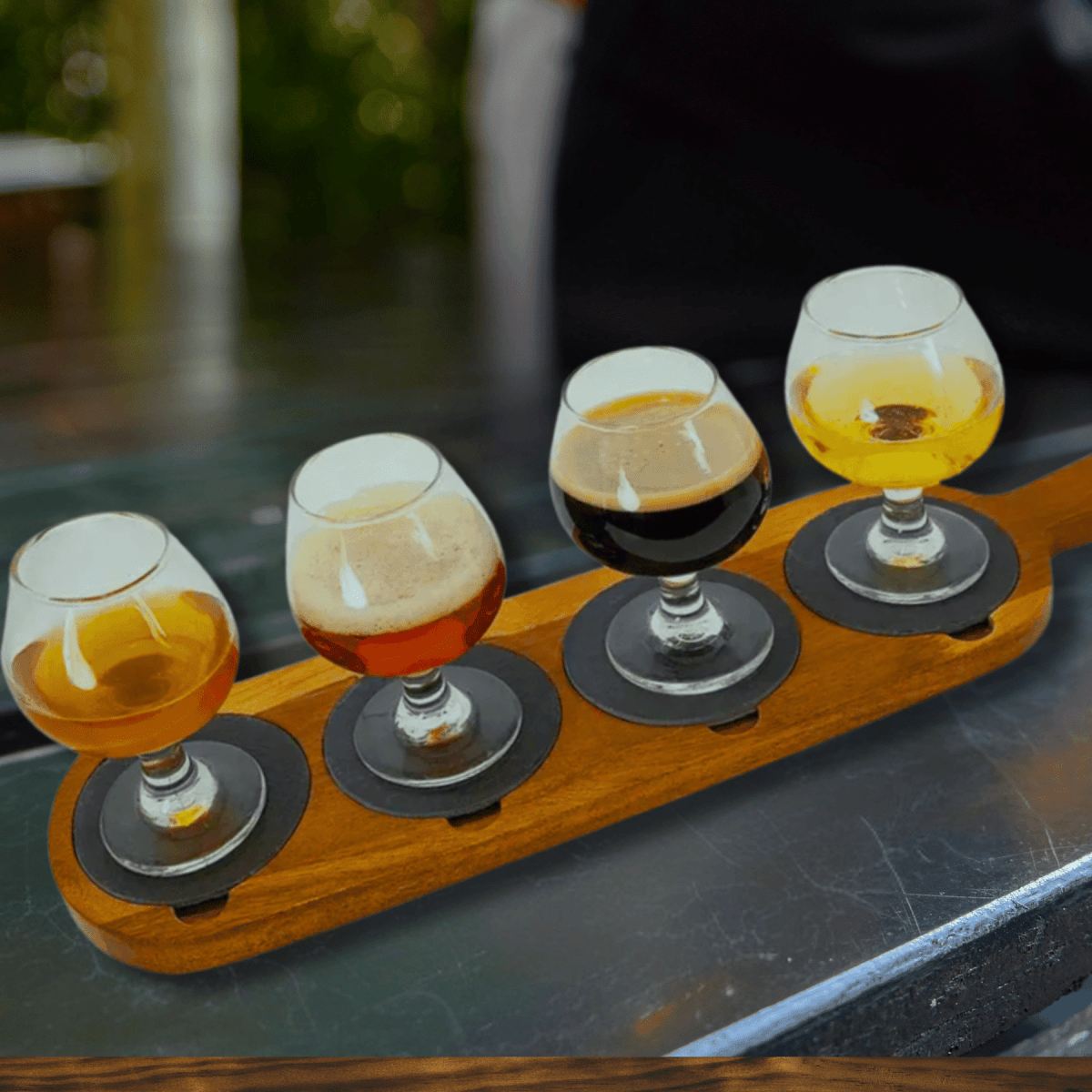 Personalized Acacia Wood Serving and Tasting Board with Slate Coasters - 18 1/2" x 4 1/4"