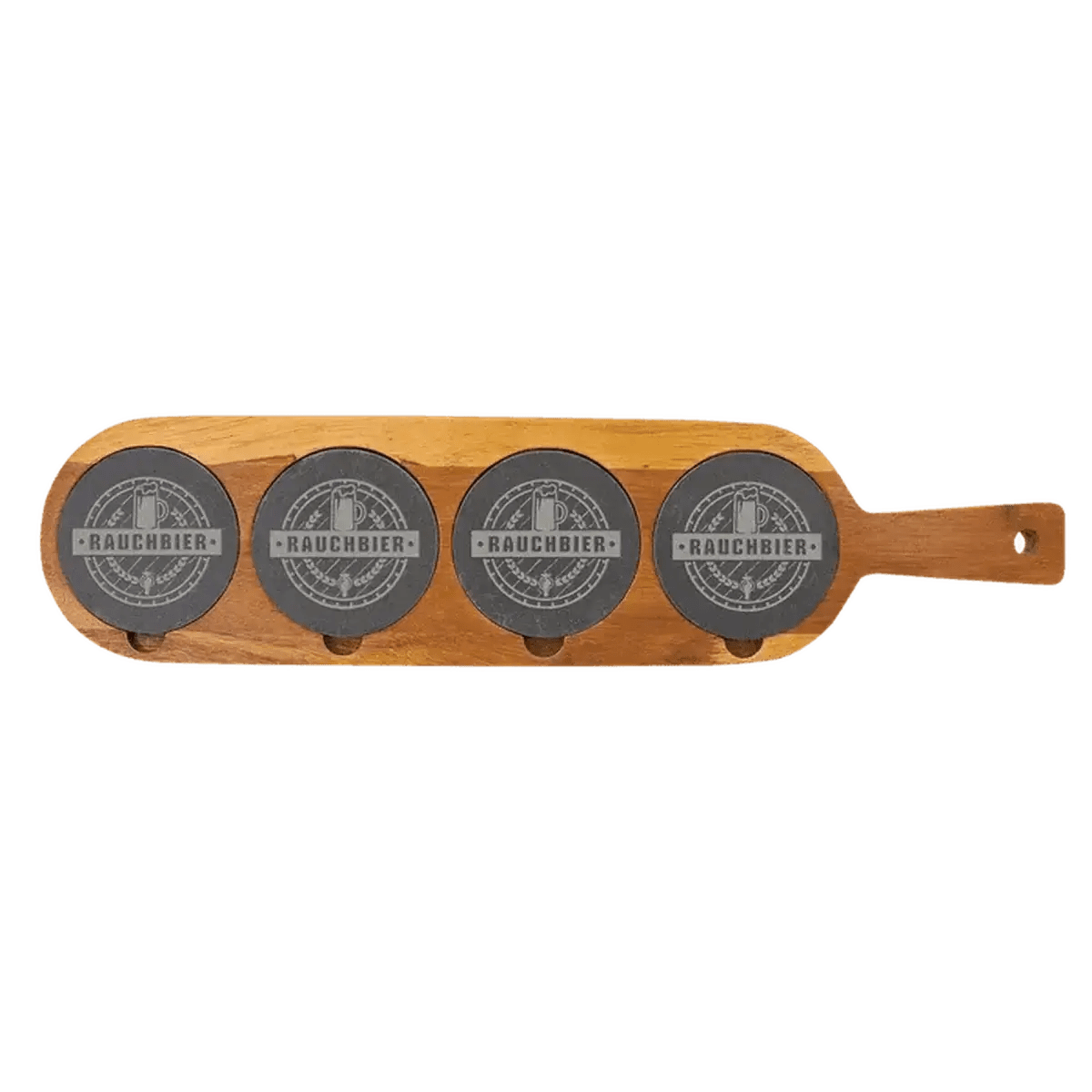 Personalized Acacia Wood Serving and Tasting Board with Slate Coasters - 18 1/2" x 4 1/4"