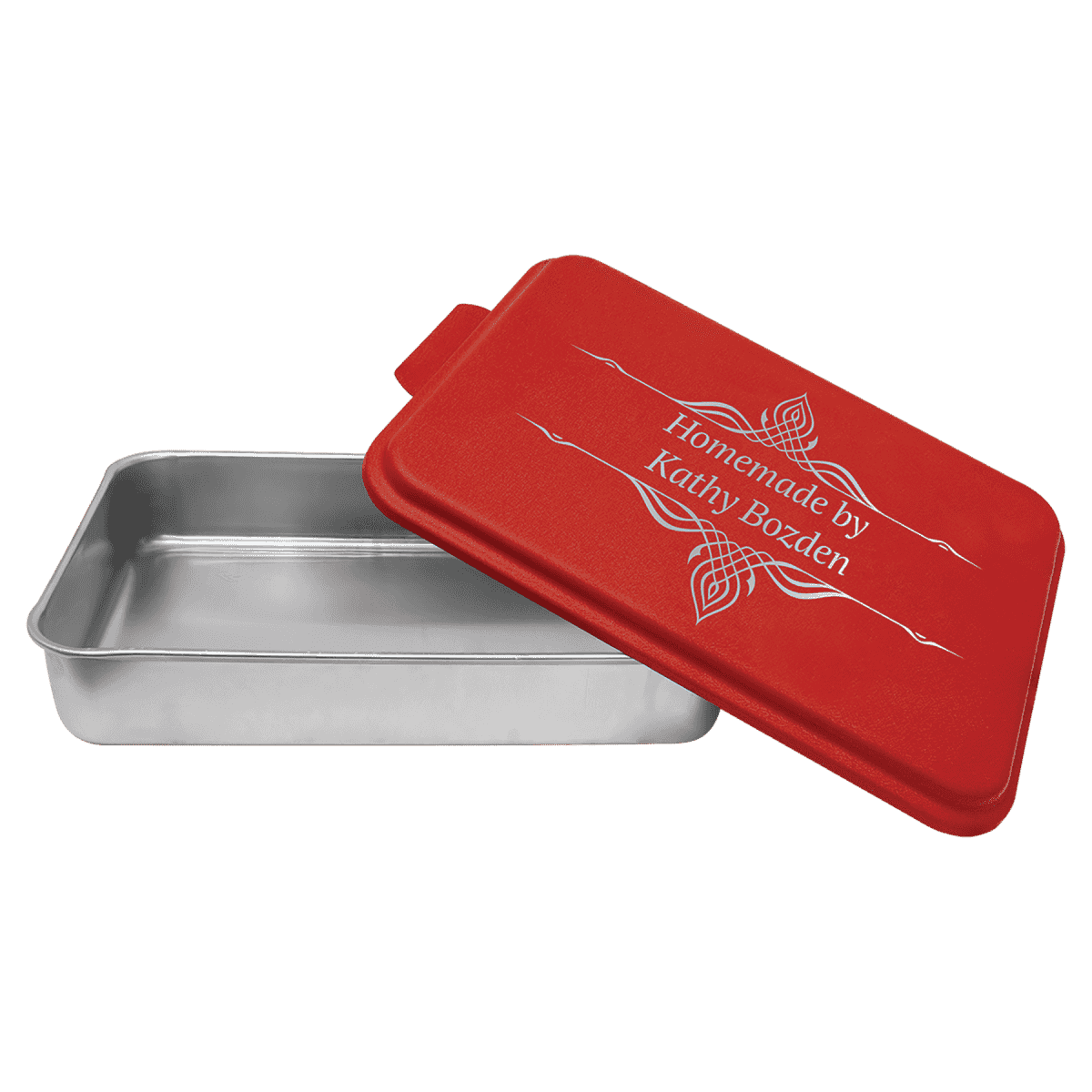 Personalized Cake Pans - Aluminum with Powder Coated Lids Red