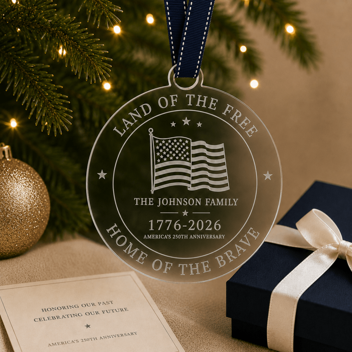Personalized America 250 Land of the Free Acrylic Ornament - Heritage Classic