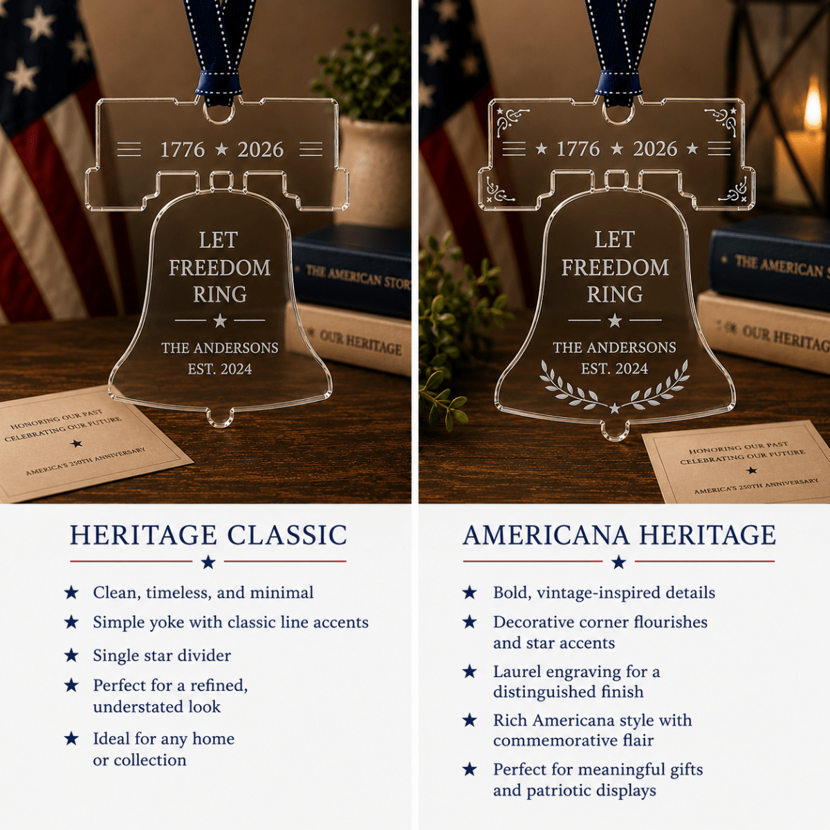 Personalized America 250 Liberty Bell Acrylic Ornament - Heritage Classic