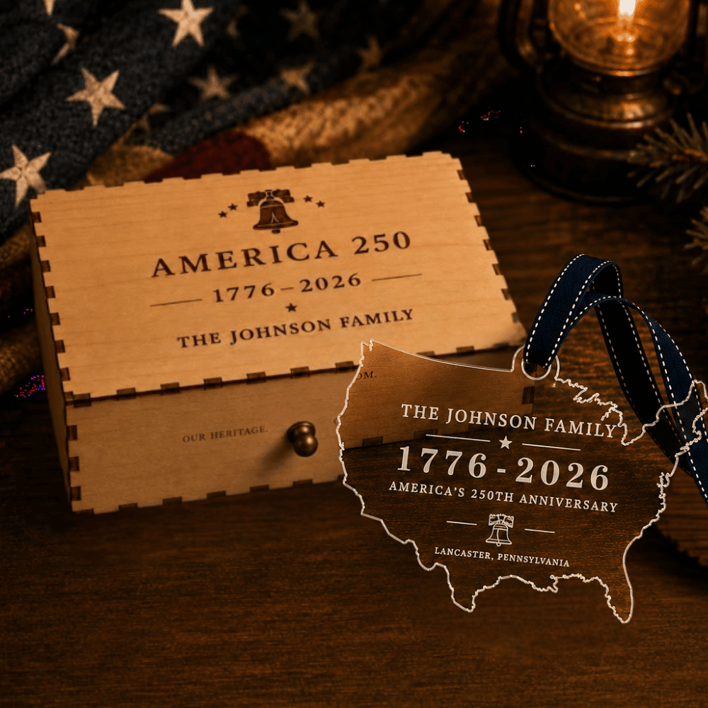 Personalized America 250 Ornament Boxed Gift Set - USA Map