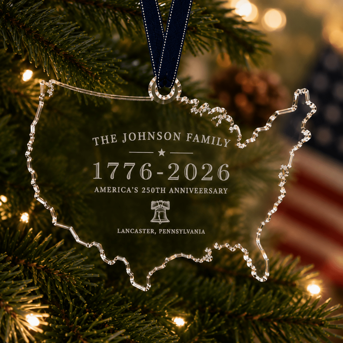 Personalized America 250 USA Map Acrylic Ornament - Americana Heritage