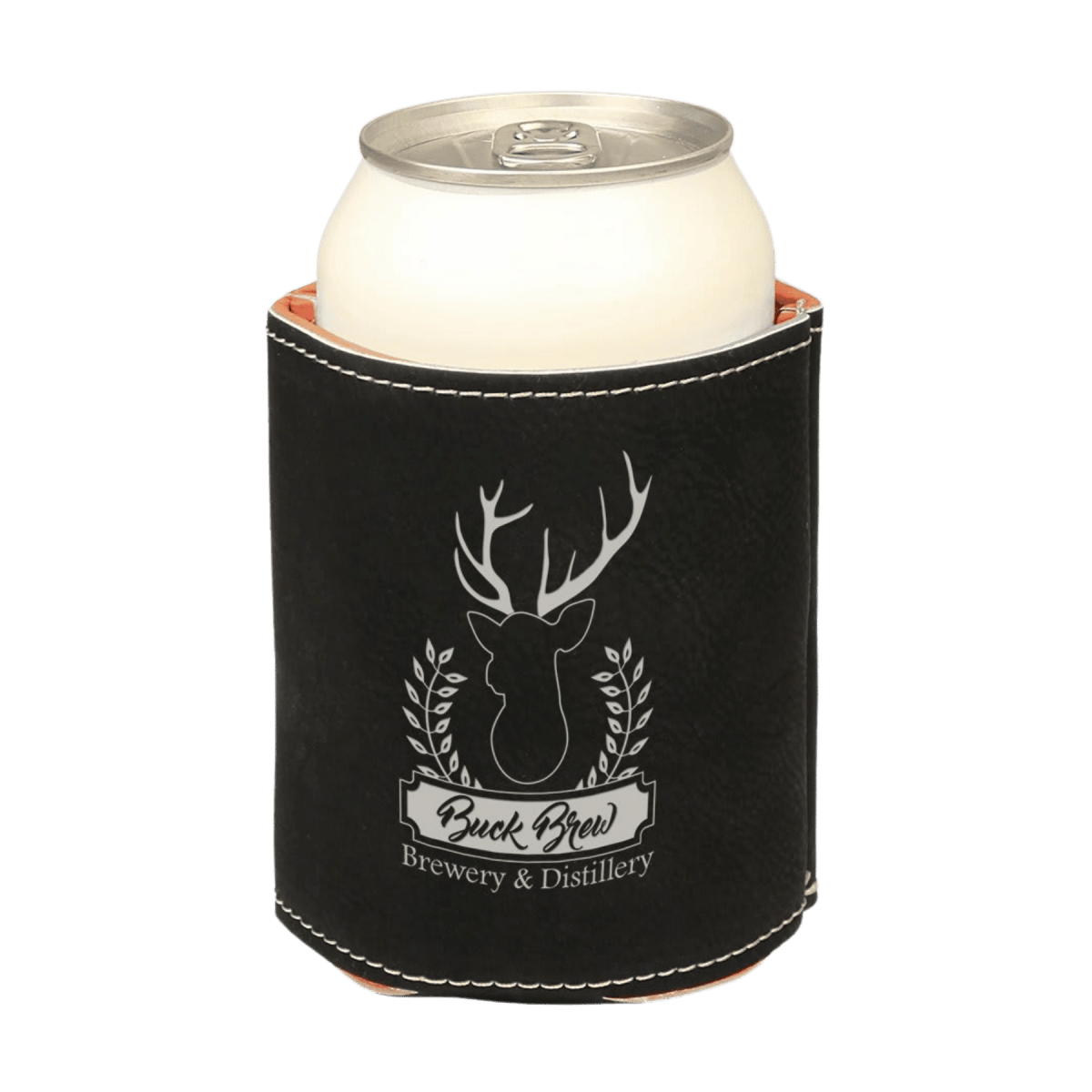 Personalized Beverage Holders – Leatherette, Cork & Sport Themes - Black/Silver