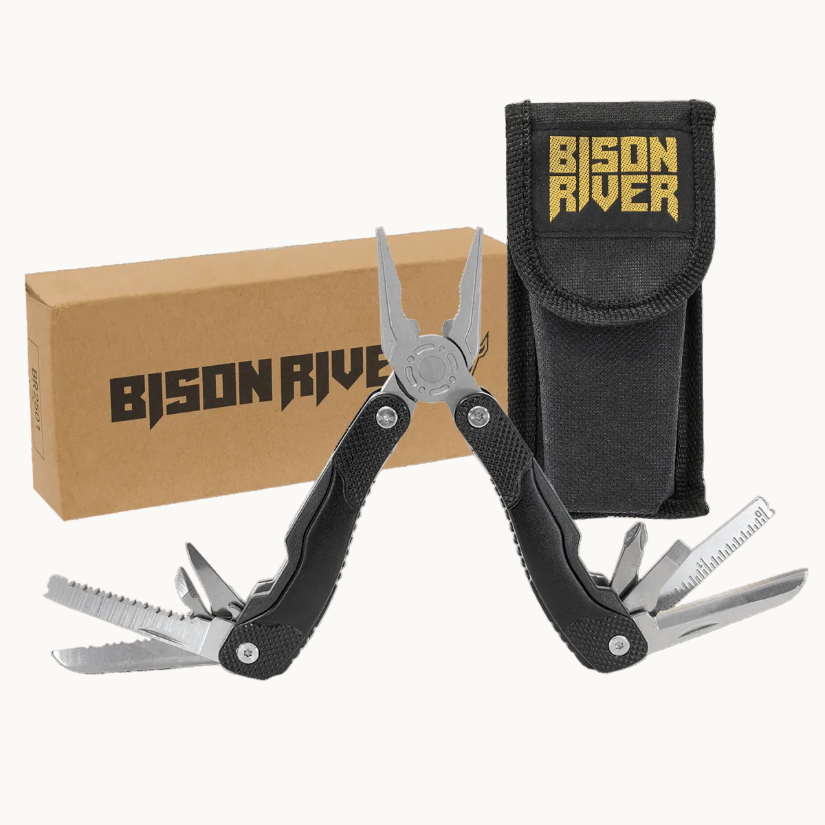 Personalized Bison River 13 Function Multi Tool with Nylon Sheath - Black