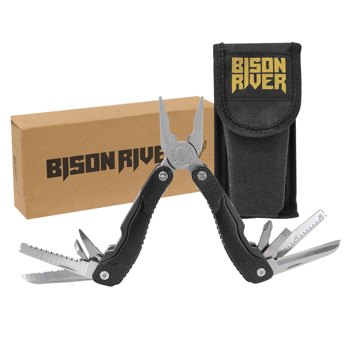 Personalized Bison River 13 Function Multi Tool with Nylon Sheath - Black