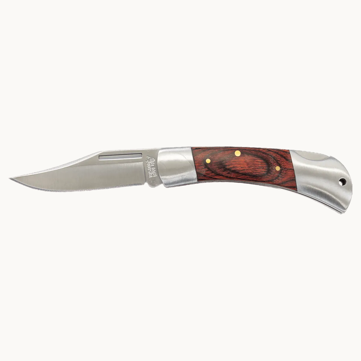 Personalized Bison River Folding Knife with Stainless Steel Blade - Button Lock and Clip - Padauk Wood