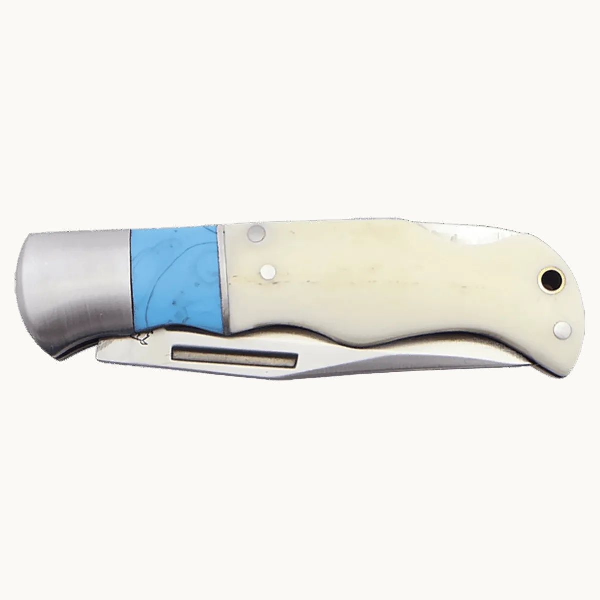 Personalized Bison River Folding Knife with Stainless Steel Blade - Lock Back Blade - Bone Handle with Epoxy Inlay