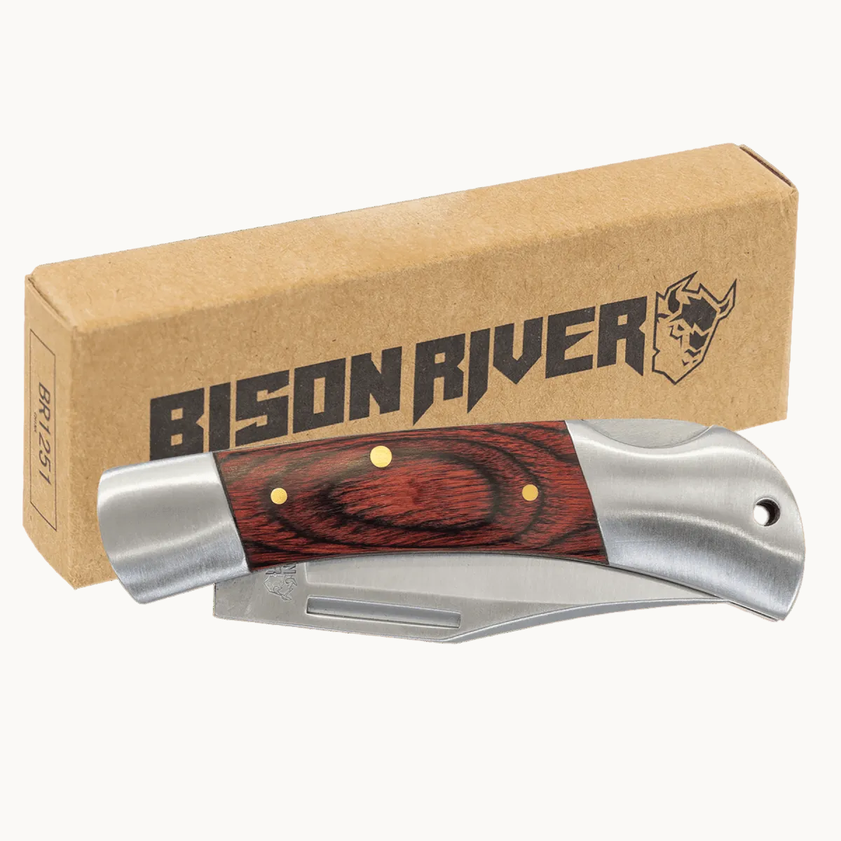 Personalized Bison River Folding Knife with Stainless Steel Blade - Lock Back Blade - Pakkawood Handle