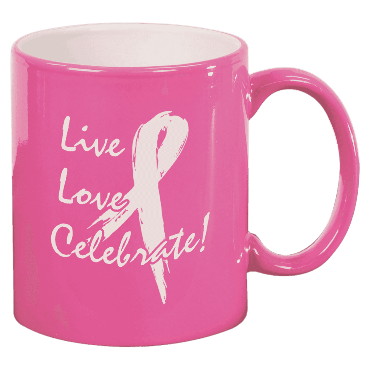 Personalized Ceramic Coffee Mugs – Bistro and Rounded Styles - Pink/White