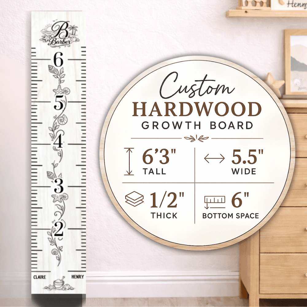 Custom Child Height Ruler Board 6'3" | Personalized Wooden Growth Chart for Kids -