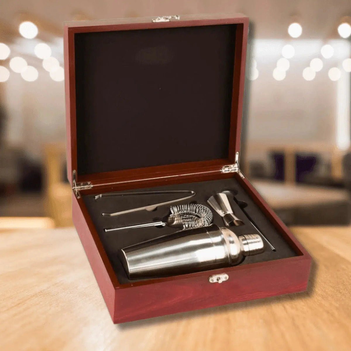 Personalized Cocktail Shaker Gift Set - With Rosewood Finished Box -