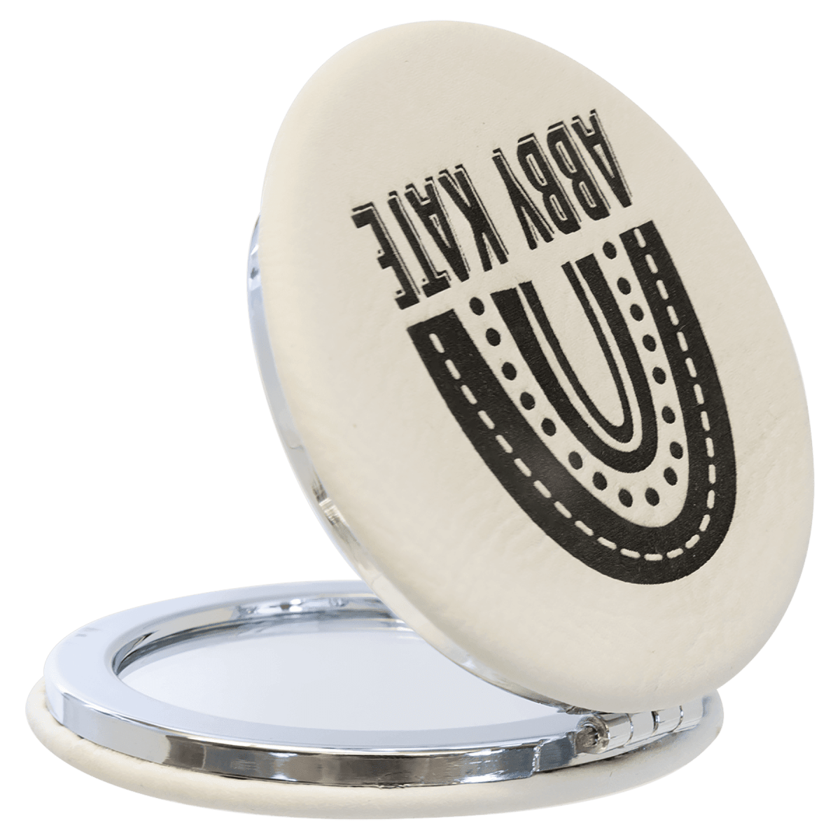 Personalized Compact Mirror With Magnifier in Leatherette Colors - White