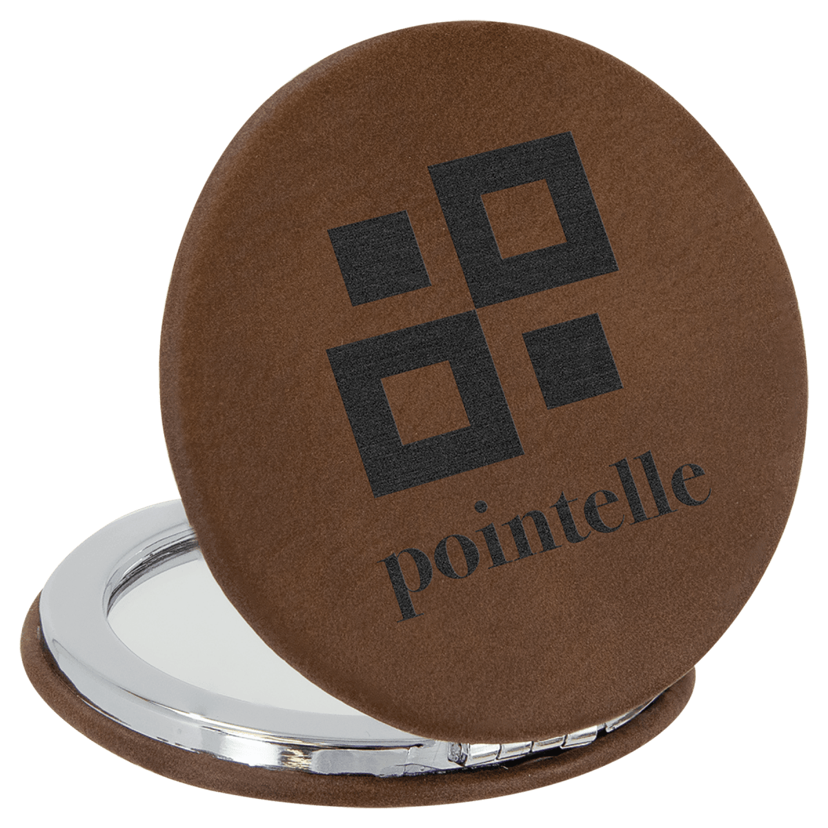 Personalized Compact Mirror With Magnifier in Leatherette Colors - Dark Brown