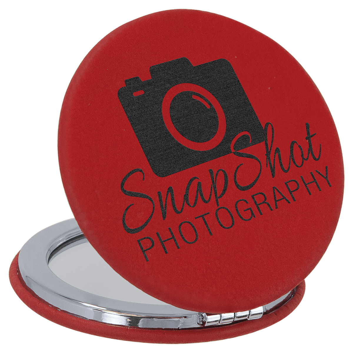 Personalized Compact Mirror With Magnifier in Leatherette Colors - Red